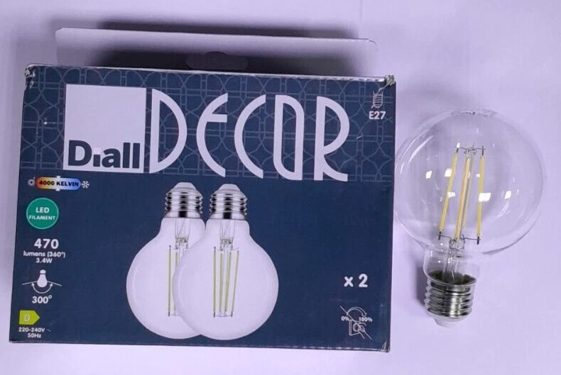 4x 3.4W Diall LED Filament G80 Decor Globe Light Bulb ES E27 4000K Lamp