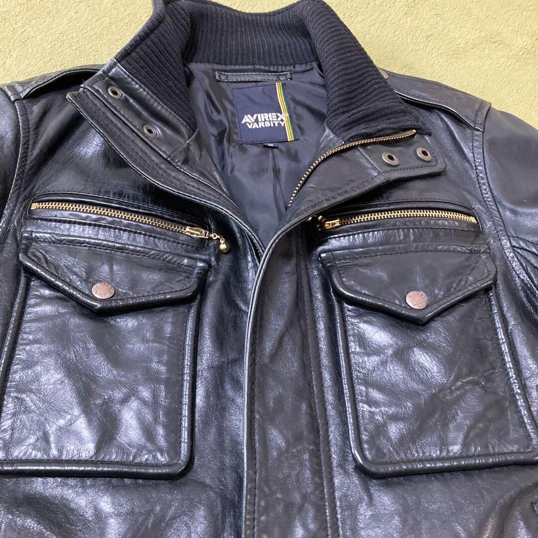 AVIREX Black Horsehide Leather Jacket M
