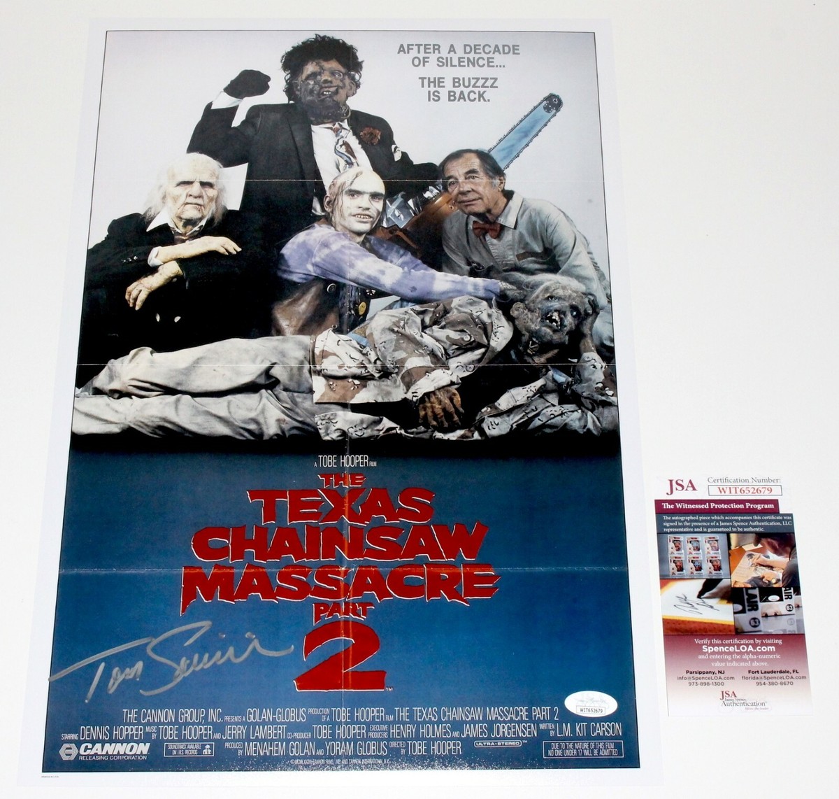TOM SAVINI SIGNED THE TEXAS CHAINSAW MASSACRE PT. 2 12x18 MOVIE