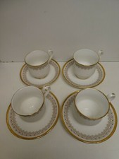 ROYAL ALBERT BURLINGTON GILT SET 4 DEMI TASSE CUPS SAUCERS BONE CHINA PORCELAIN