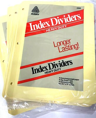 Lot of 5 Yellow Avery Heavy Duty Index Divider Packages 5-8 1/2'' x 11'' Sheets
