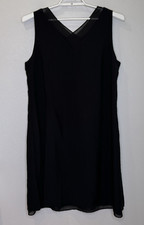 Coldwater Creek Shift Dress Womens Sz 18 Black Sleeveless V-Neck Lined Side Zip