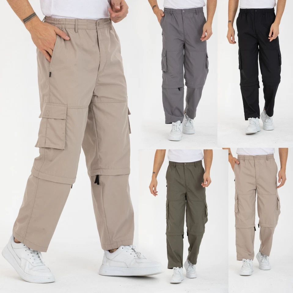 Herren Zipp Off Cargohose Dehnbund Arbeit Hose Feldhose Cargo Hose Gummibund - Bild 1 von 1
