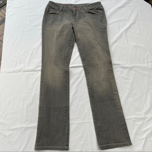 VTG Y2K Miskeen Jeans Gray Hip Hop Embroidered “M” Rainbow Stitching SZ 9 Jar - Picture 2 of 12