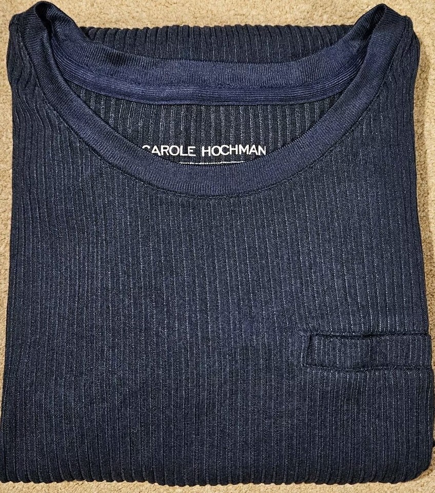 Carole Hochman 3/4 Sleeve Chunky Rib Knit Lounge Dress, Navy, Size M ...