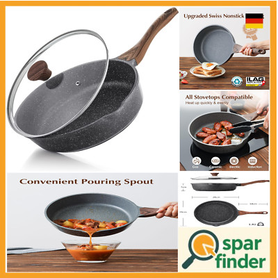 Schweizer Granitpfanne | Induktionsgeeignet | Tiefe Bratpfanne mit Deckel