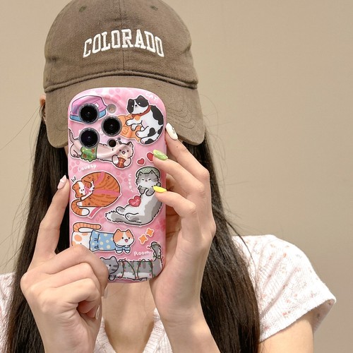 For iPhone 15 14 Pro Max 13 12 Cute Happy Cat Back Case Lovely Phone Cover Women - Photo 3 sur 12
