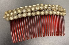 1930  s Red Celluloid Hair Comb W/Rhinestones, Art Deco, 3.5  