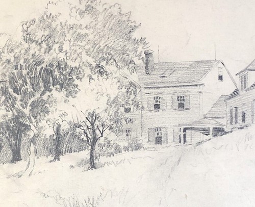 Early 1900’s EDWARD CASWELL N. Y. Illustration Landscape with Buildings 1923 - Picture 2 of 3