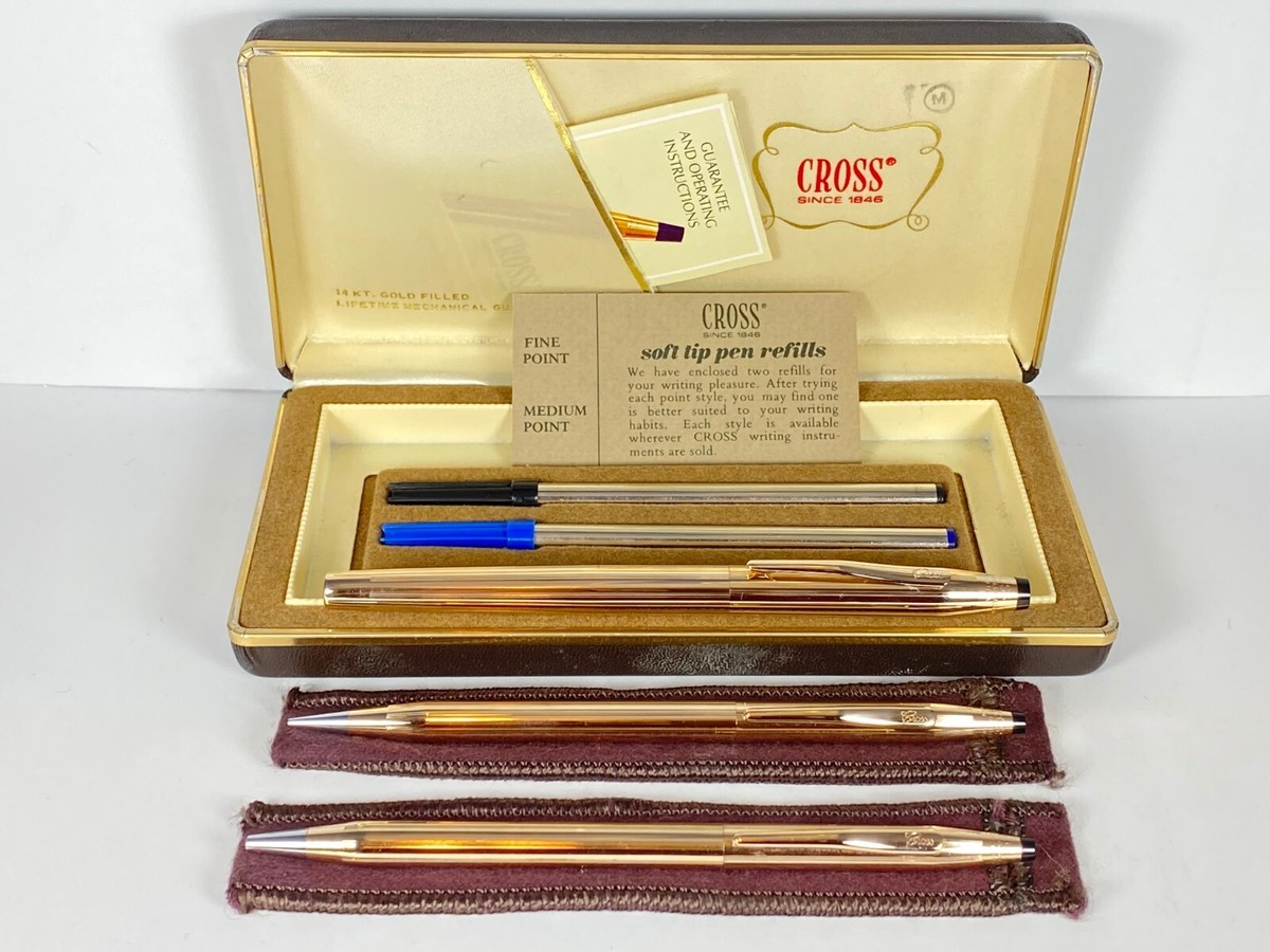 Cross 3-PIECE 14k Gold Filled BP Pen & 0.9mm Pencil & Rolling Ball