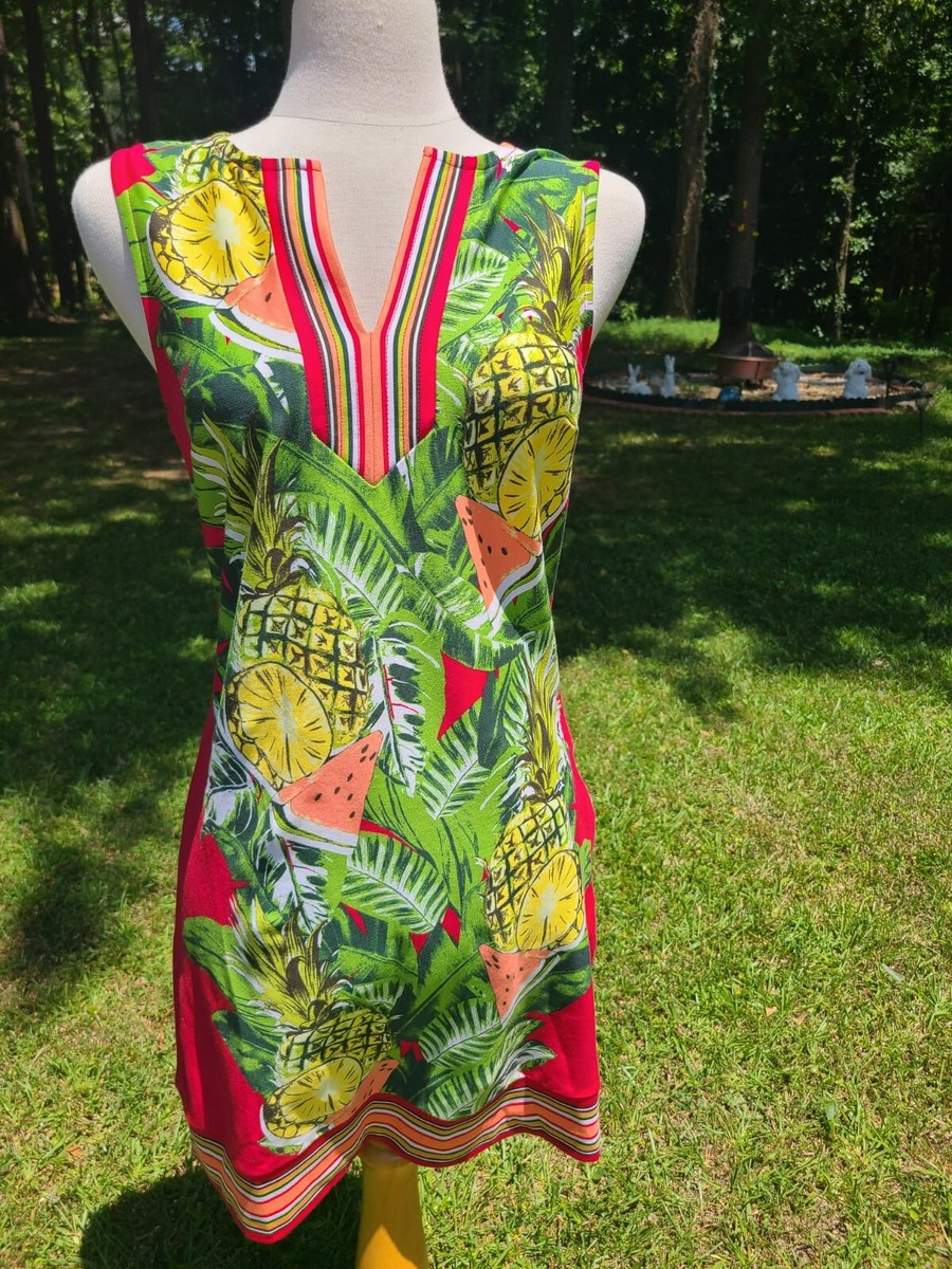 knee length dresses for ladies Pineapple Print Bow Shoulder Midi Dress