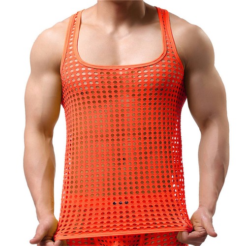 Gilet T-shirt sexy da uomo See Through Fishnet sport palestra rete canotta senza maniche - Foto 44 di 57