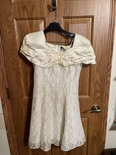 Vtg DBY Dress Size 11 Lace Satin Ivory Knee Length Taffeta Coquette Zip Cottage
