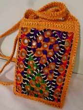 Pakistani Hand-Crafted Mirror Embroidered Fabric Clutch Handheld Bag Wallet 5x4"