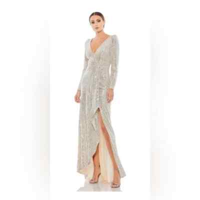 Mac Duggal Silver Sequin Wrap Evening Gown Size 4