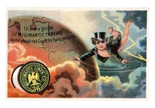 c1880 Willimantic Thread Trade Card Lightning Space Earth Cherub Angel Top Hat