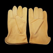 SOFT COWHIDE LEATHER GLOVES Yellow Unlined Driving Work Size Large Cinched Wrist