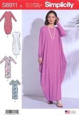 Simplicity S8911 Knit Caftans in 4 Styles w Sleeve Variations XXS-XXL UC Pattern