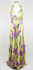 TIFFANY DESIGNS Women's 8 Green  purple beaded satin halter formal gown dress