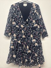 Sézane Women’s Dress Floral Boho Style/Gently Flared Ruffled Hem Size 36 Blue