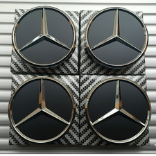 4 x Black Mercedes Benz 75mm Alloy Wheel Centre Caps AMG A B C E S M Class Hub.