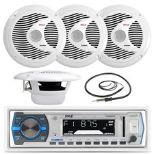 PLMR61W White 6.5" Marine Speakers, Antenna, PLMRB29W Marine Bluetooth USB Radio