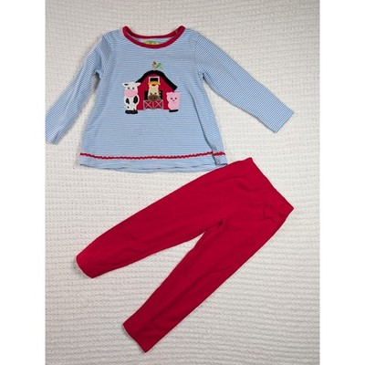 Girls Size 3 Farm Animals Barn Striped Shirt Red Leggings Outfit Set Cow Pig