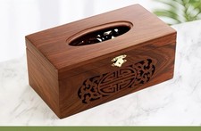 Rose Wooden Tissue Box Holder with Hand Carved Oriental Design