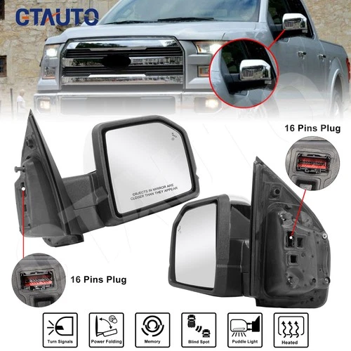 Fit 2015-2018 Ford F-150 Mirror Memory Signal Blind Spot Power Fold 16 Pin Pair