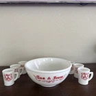 Vintage Tom & Jerry Milk Glass Hobnail Rimmed Punch Bowl Set w/10 Mugs