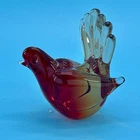 Vintage Murano-Style Bird Figurine Paperweight Cased Red & Amber glass