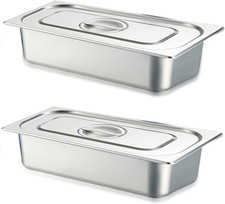 2 Pack 1/3 Size Hotel Pan with Lid, 3.6 Inch Deep Stainless Steel Steam Table Pa
