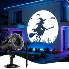 3 in 1 Outdoor Halloween Projector Lights with Flying Witch Film Slides Black