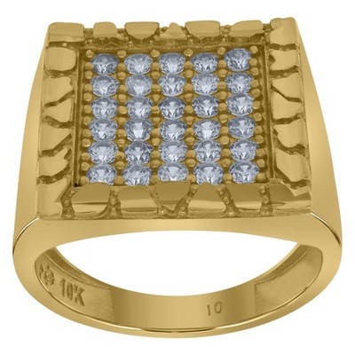 10kt Yellow Gold Mens Cubic Zirconia Square Head Nugget Fashion Ring