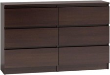 Wenge 6 Drawer Chest Wide Modern Bedroom Storage Cabinet 120cm Tall