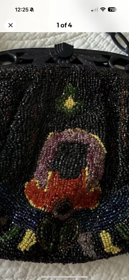 1930s ART DECO Hand Beaded Evening Bag. Bakelite Frame & Chain. USA, Antique - Image 3 of 4