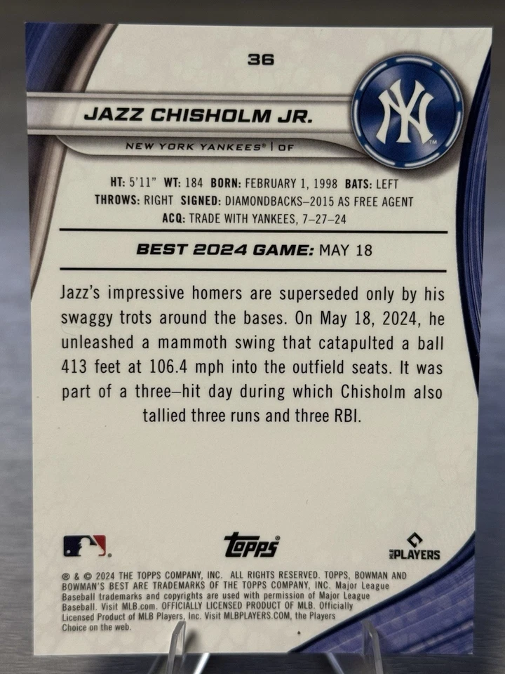 🔥⚾️JAZZ CHISHOLM JR. 2024 Bowman's Best Orange Refractor /25 #YANKEES STAR!⚾️🔥 - Image 3 of 3