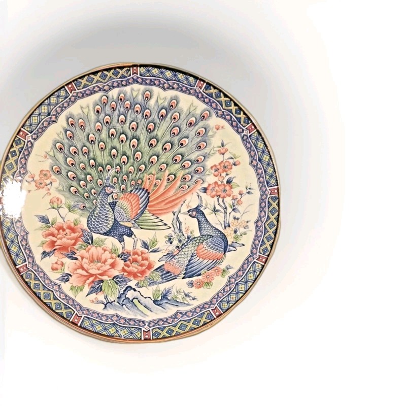 Japanese Decorative Plates Set of 2 Peacock and Floral Design Medium and large)