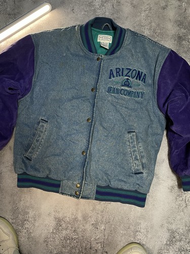 Vintage Arizona Denim Jacket Bomber Jean Co. Varsity Mens Size M - Afbeelding 2 van 15