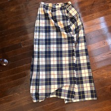 Vintage Scott Plaid Wool Kilt Maxi Skirt Tartan Wrap Pleated Fringe Long Sz 24