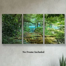 3pcs Frameless Canvas Wall Art Prints - Modern Nature Landscape Triptych, Vibran