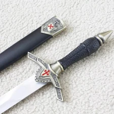 Knights Templar Sword Brass Red Cross Crusader Shield With Black Scabbard (15.6"