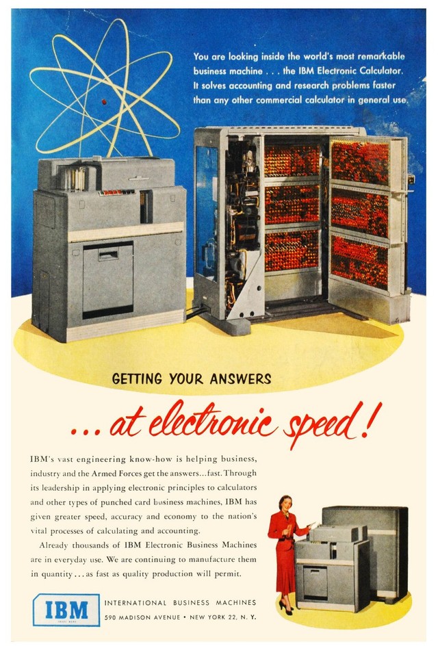 A hi-res 24×36" poster of a vintage IBM electronic calculator ad — retro tech nostalgia in large-format wall art.