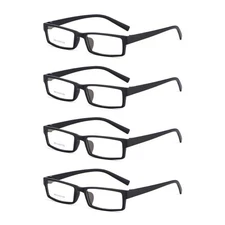 4PK Rectangle Lightweight Glasses Blue Light Blocking Full Rim Matte Black Men