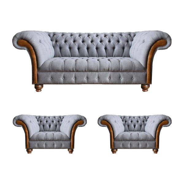 Hellgraue Chesterfield Luxus Garnitur Wohnzimmer 3-Sitzer Couch Sessel-image