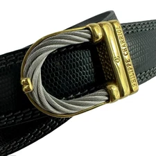 Vintage PHILIPPE CHARRIOL Rope Black Genuine Leather Lizard Pattern Belt Size 42