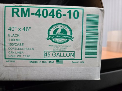 #ad 45 gallon trash bags Black 100 bags per case $1295.00