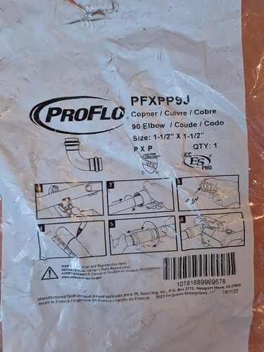 PFXPP9J ProFlo 1-1/2" Copper 90° Press Elbow PxP Lead Free Plumbing Fitting