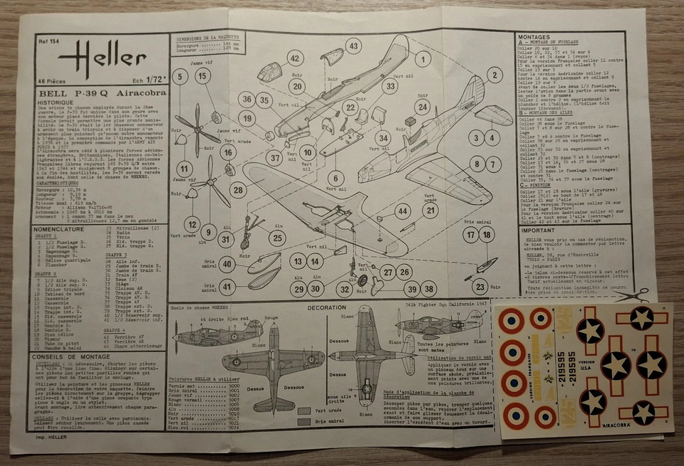 BELL P-39 Q AIRACOBRA 1:72 HELLER Kit di montaggio no scatola originale - Immagine 2 di 3