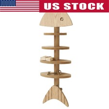 Solid Wood Floating Wall Shelf Fish Bone Shape Coastal Boho Rack